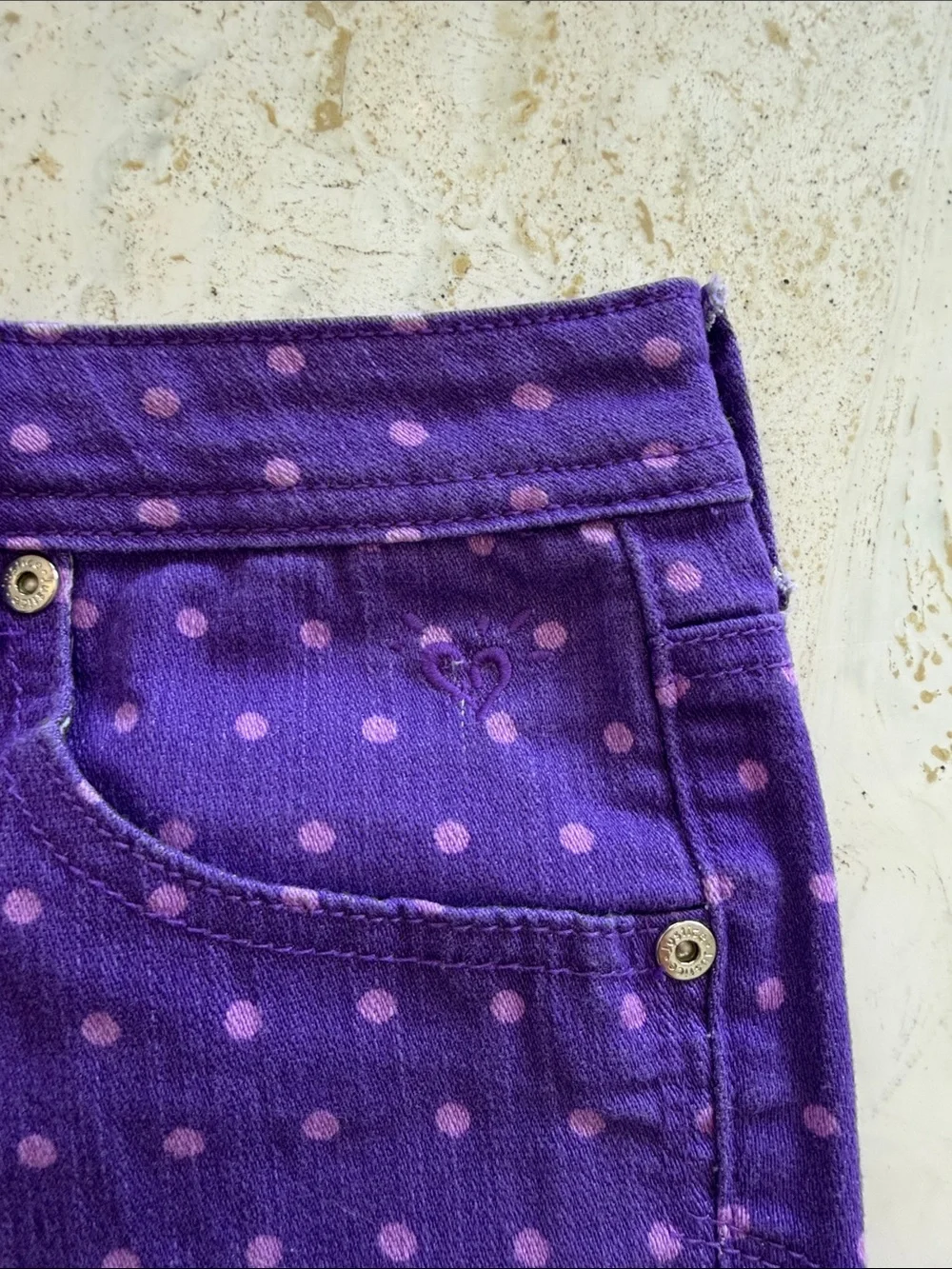 Justice Girls Purple Polka Dot Bedazzled Pocket Shorts Size 14 Regular